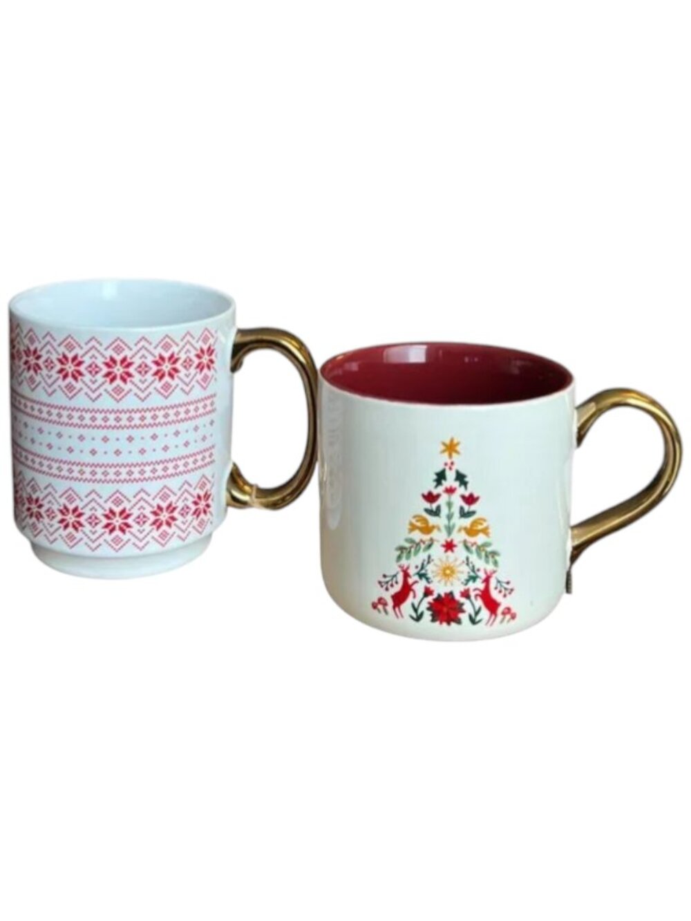 NWT PAIR Complementary Ceramic Holiday Mugs Christmas Winter Scandinavian Hygge